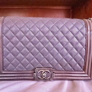 Rich Grey Authentic Chanel Flapbag Patent Trim